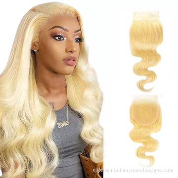 Natural Hairline Free Shedding And Tangle 613 Blonde Pre Plucked Transparent Lace Closure Body Wave 4X4 Top Closure Human Hair